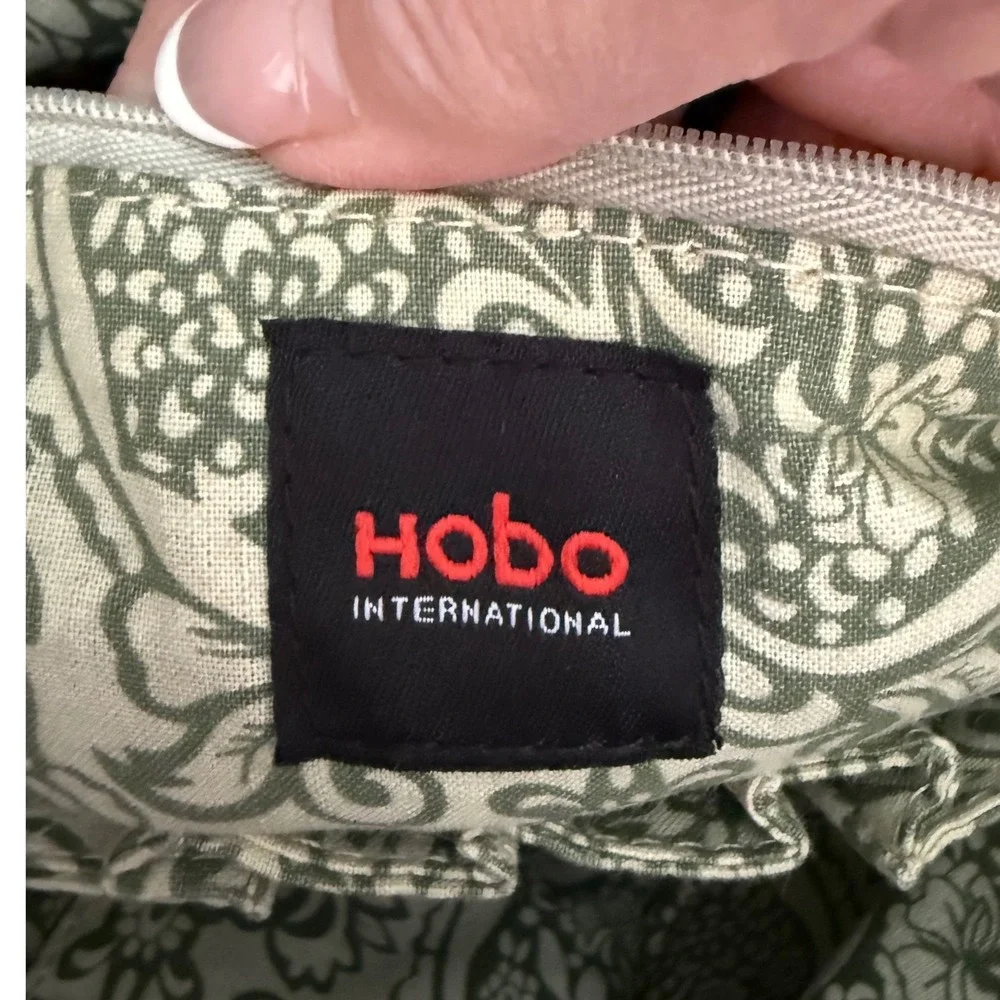 Hobo International Cognac Leather Shoulder Purse Green Paisley Lining Vintage